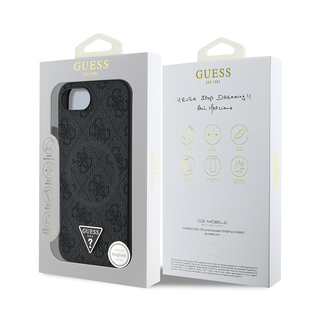Apple iPhone 16E Uyumlu Kılıf Guess Orjinal Lisanslı M-safe Şarj Özellikli PU Üçgen Logo 4G Desenli Kapak - 14