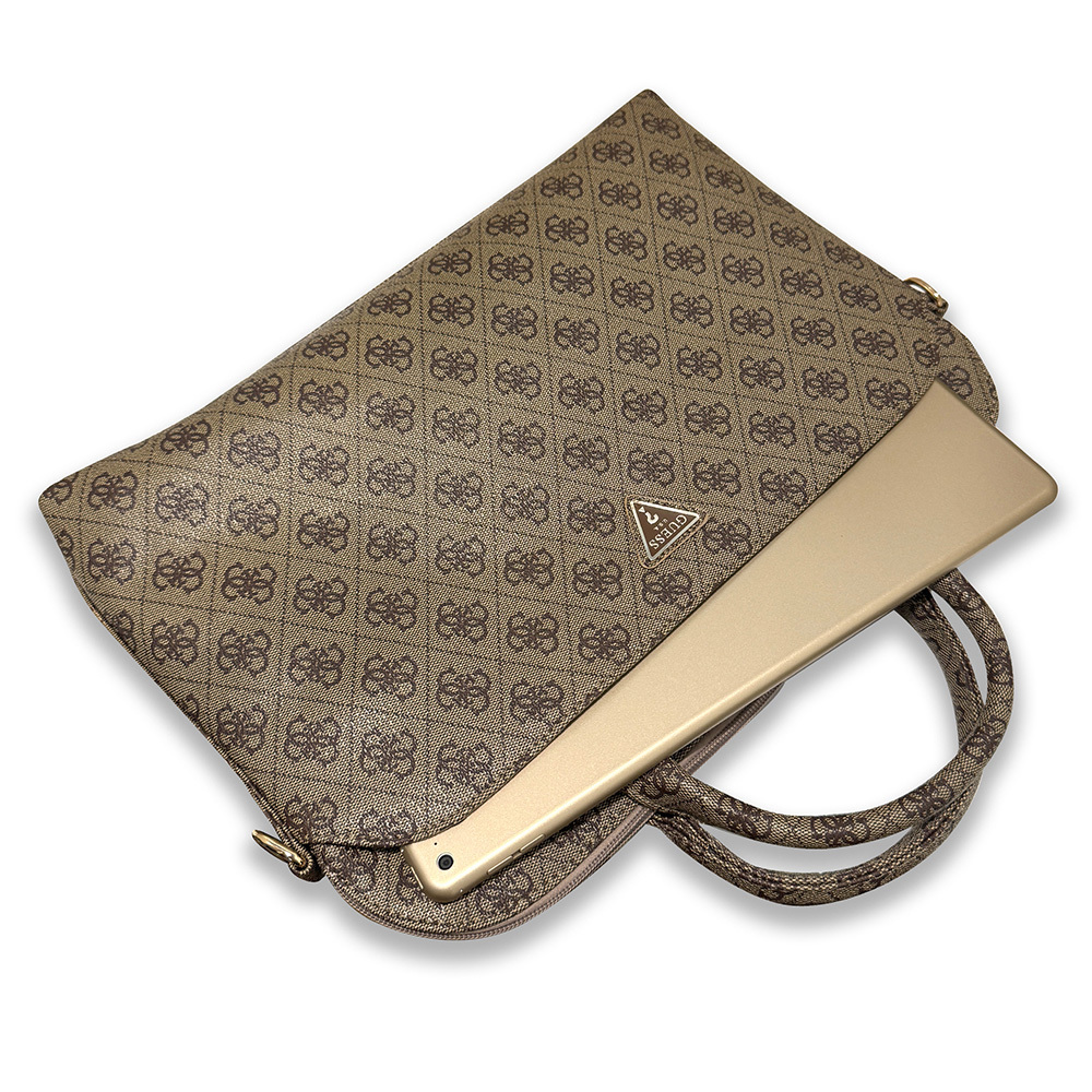 Guess Orjinal Lisanslı 4G Desenli Üçgen Logolu Omuz Askılı 15 inç Laptop Çantası - 4
