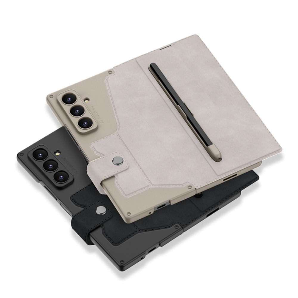 Galaxy Z Fold 7 Kılıf Kamera Korumalı Kadife Tasarımlı Zore Kıpta Kalem Bölmeli Fest Kapak - 2