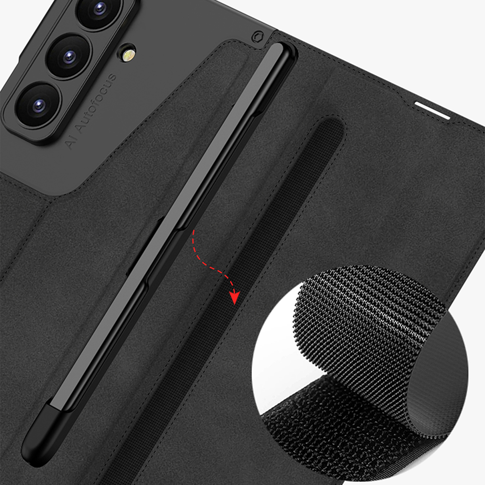 Galaxy Z Fold 7 Kılıf Kamera Korumalı Kadife Tasarımlı Zore Kıpta Kalem Bölmeli Fest Kapak - 5