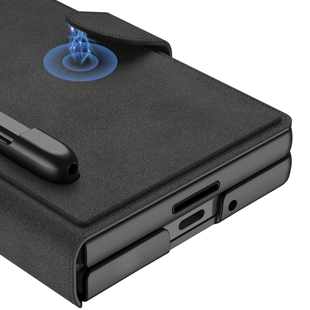 Galaxy Z Fold 7 Kılıf Kamera Korumalı Kadife Tasarımlı Zore Kıpta Kalem Bölmeli Fest Kapak - 7