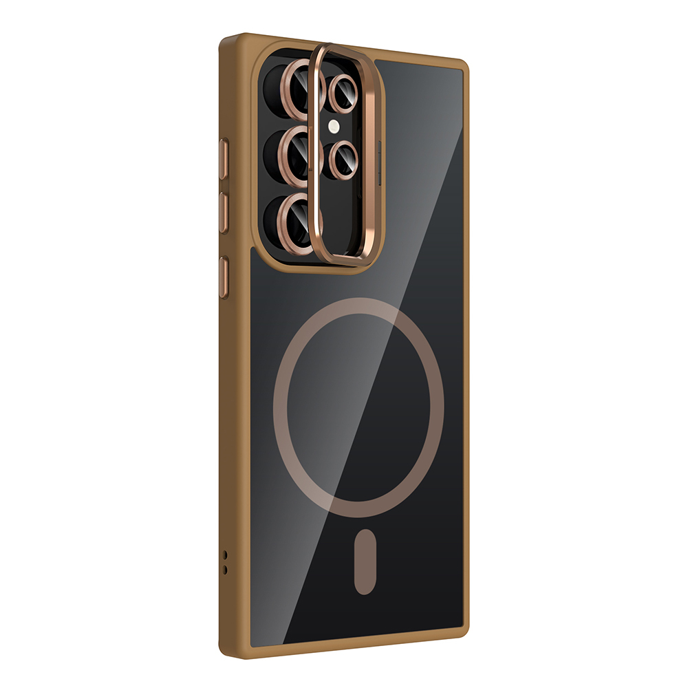 Samsung Galaxy S23 Ultra Uyumlu Kılıf Standlı ve Kamera Lens Hediyeli M-Safe Şarj Özellikli Zore Etro Kapak - 1