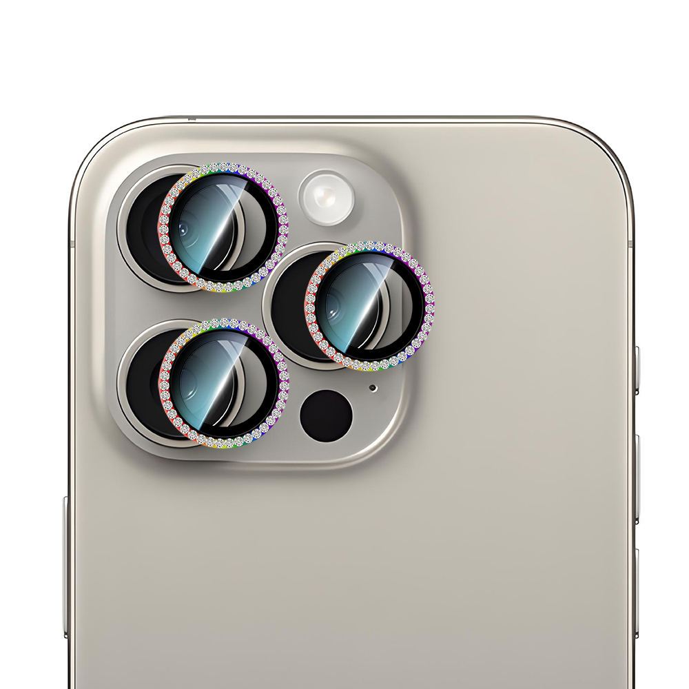 Apple iPhone 15 Pro Max Uyumlu CaseWorld Alloy Sparkling Diamond Serisi Taşlı Lens Koruyucu - 4