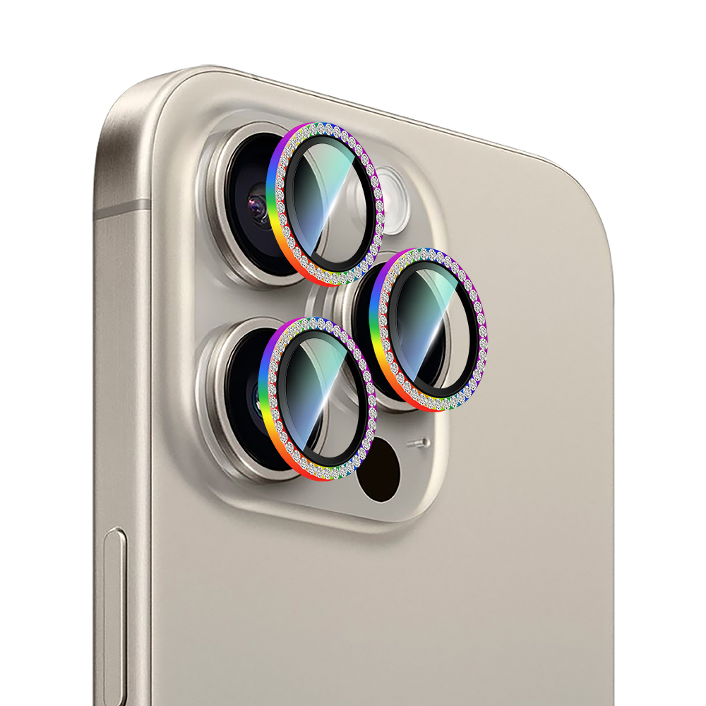Apple iPhone 15 Pro Max Uyumlu CaseWorld Alloy Sparkling Diamond Serisi Taşlı Lens Koruyucu - 5
