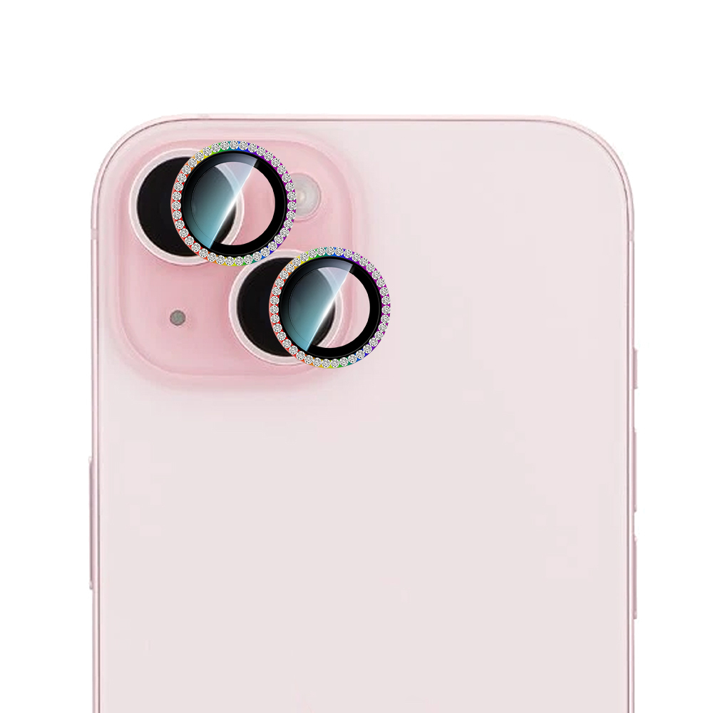 Apple iPhone 15 Uyumlu CaseWorld Alloy Sparkling Diamond Serisi Taşlı Lens Koruyucu - 1