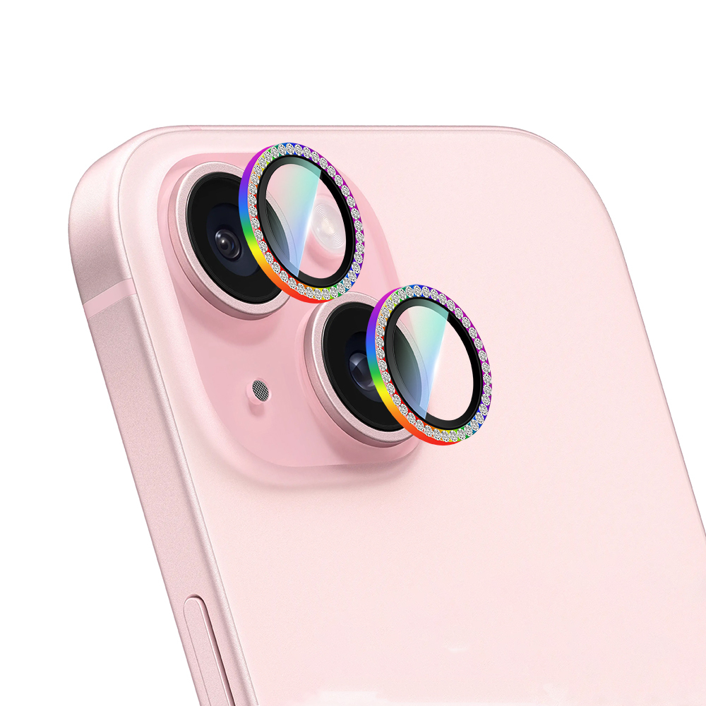 Apple iPhone 15 Uyumlu CaseWorld Alloy Sparkling Diamond Serisi Taşlı Lens Koruyucu - 3