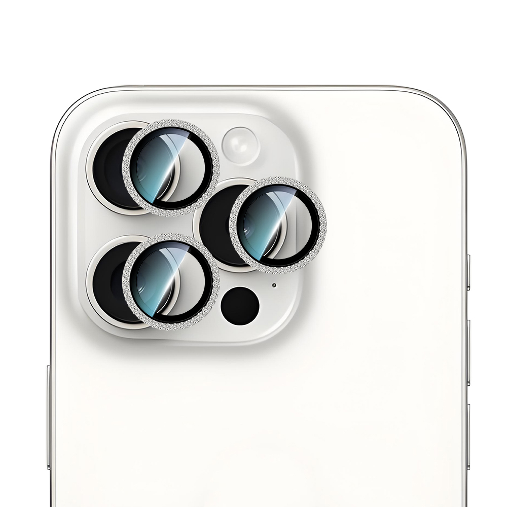 Apple iPhone 15 Pro Uyumlu CaseWorld Alloy Sparkling Diamond Serisi Taşlı Lens Koruyucu - 1