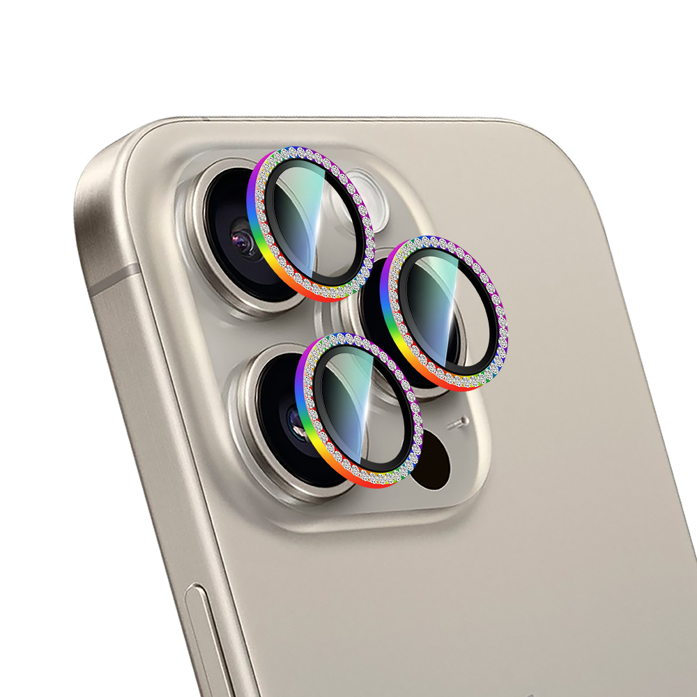 Apple iPhone 15 Pro Uyumlu CaseWorld Alloy Sparkling Diamond Serisi Taşlı Lens Koruyucu - 8