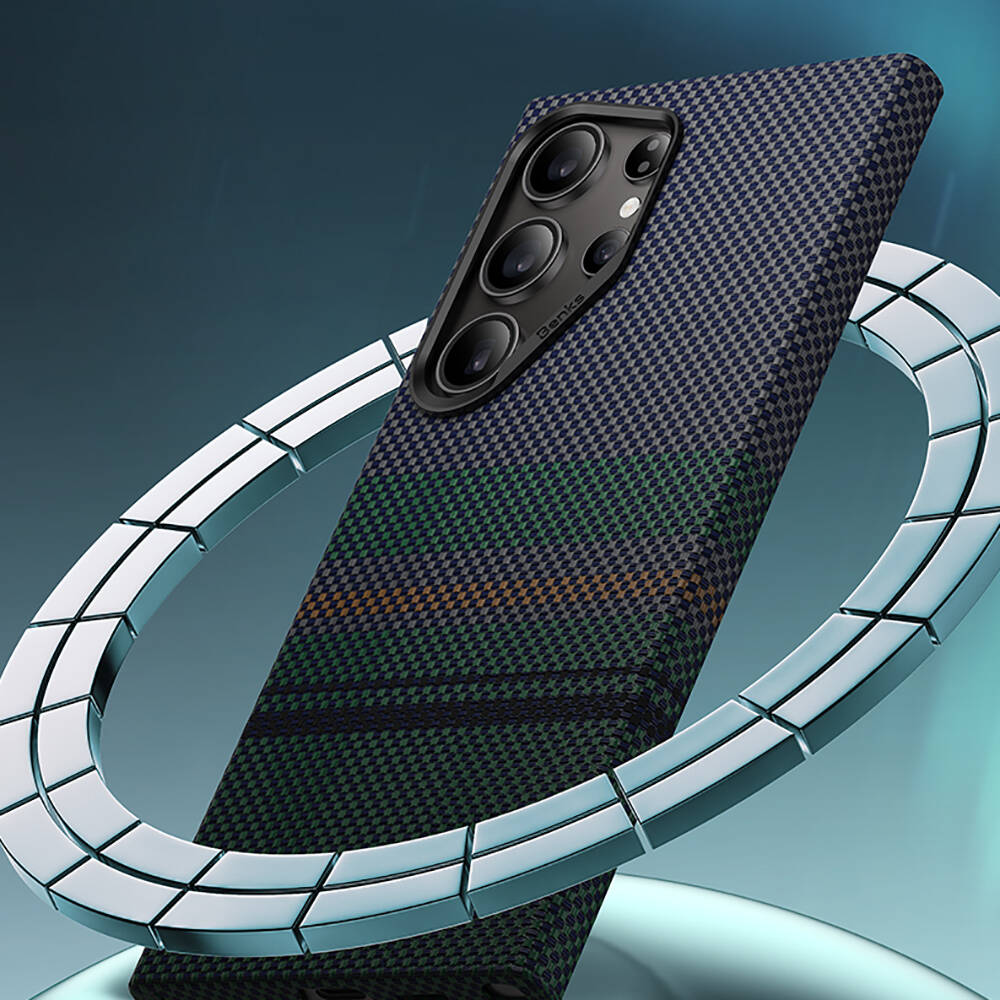 Samsung Galaxy S24 Ultra Uyumlu Kılıf Magsafe Şarj Özellikli Karbon Fiber Tasarımlı Benks Aurora ArmorAir Kevlar Kapak - 1