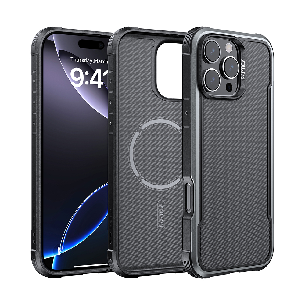 Apple iPhone 16 Pro Max Uyumlu Kılıf M-safe Şarj Özellikli Airbagli Raptic Apex Serisi Karbon Fiber Tasarımlı Kapak - 6