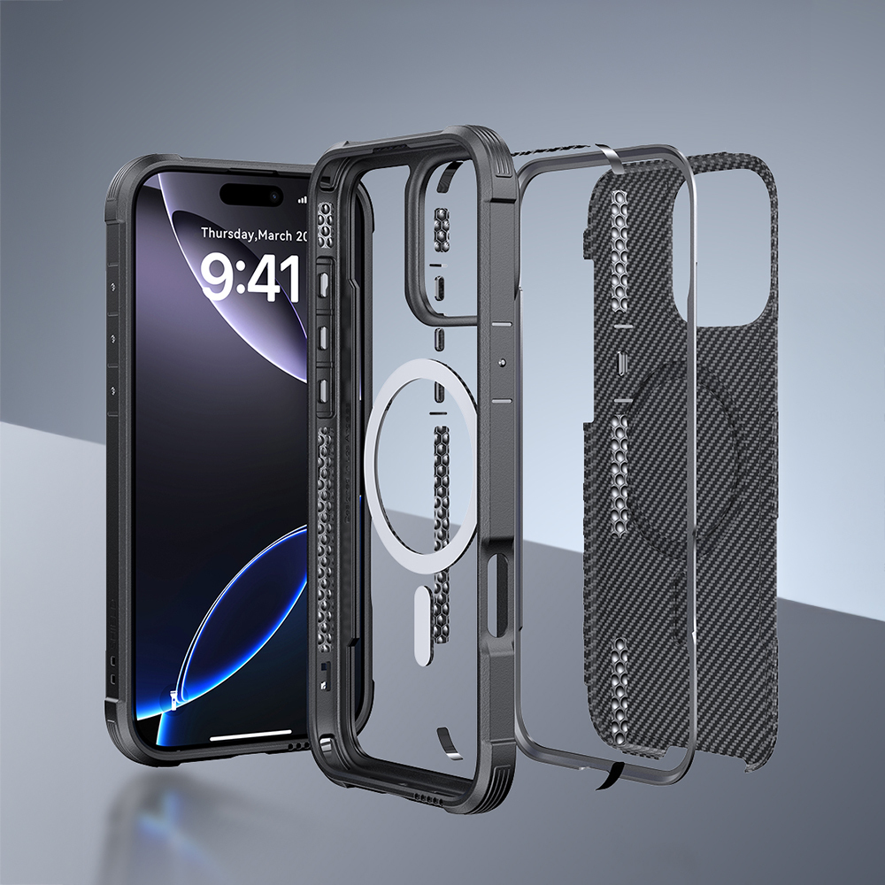 Apple iPhone 16 Pro Max Uyumlu Kılıf M-safe Şarj Özellikli Airbagli Raptic Apex Serisi Karbon Fiber Tasarımlı Kapak - 9