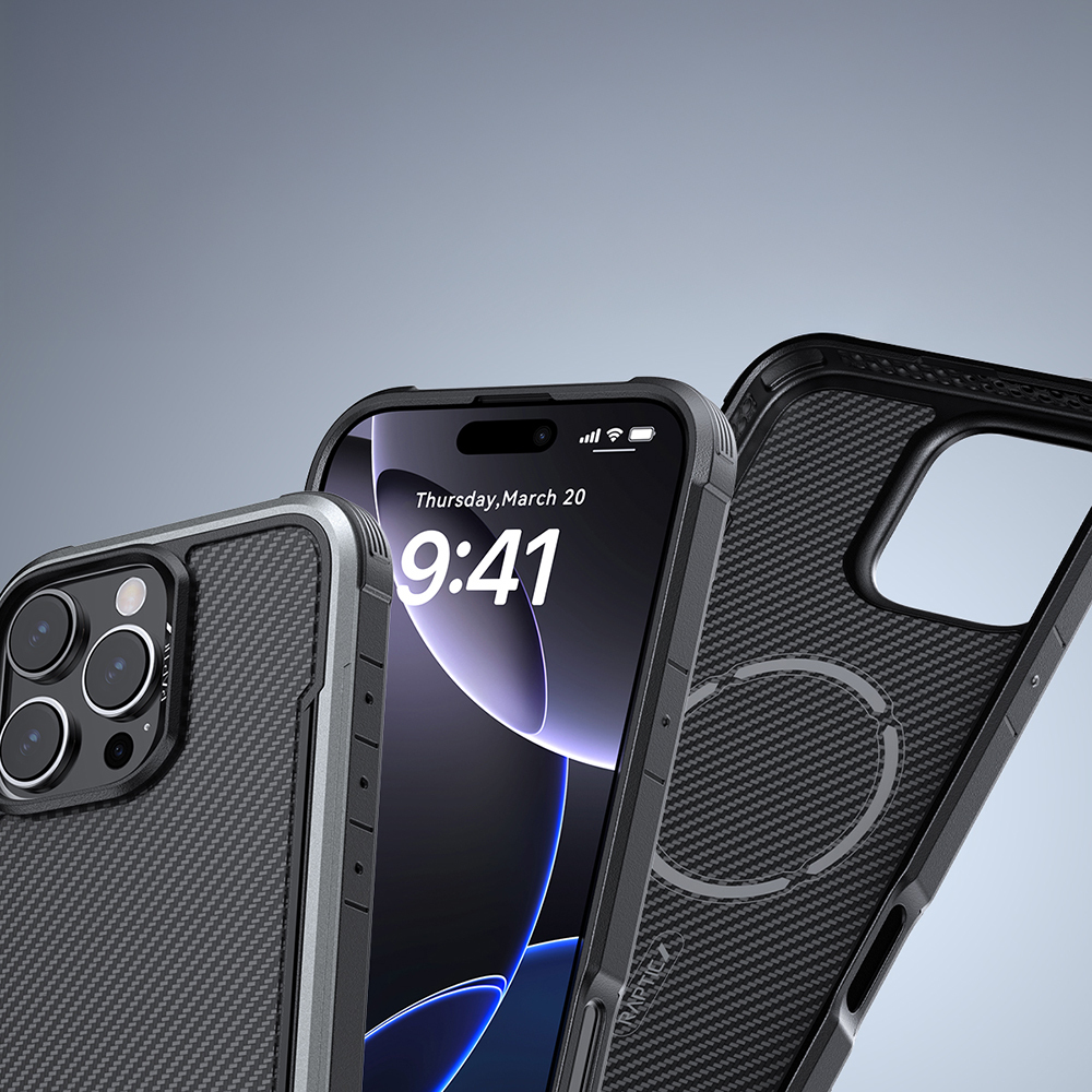 Apple iPhone 16 Pro Max Uyumlu Kılıf M-safe Şarj Özellikli Airbagli Raptic Apex Serisi Karbon Fiber Tasarımlı Kapak - 10