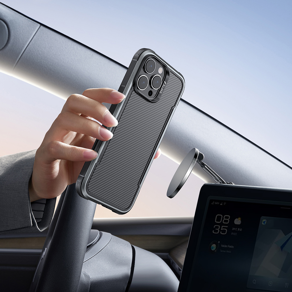 Apple iPhone 16 Pro Max Uyumlu Kılıf M-safe Şarj Özellikli Airbagli Raptic Apex Serisi Karbon Fiber Tasarımlı Kapak - 13