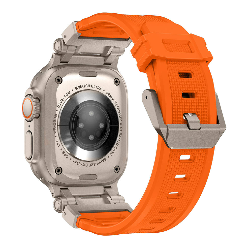 Apple Watch Ultra 49mm Uyumlu KRD-101 Titanyum Metal Başlıklı Silikon Kordon - 19