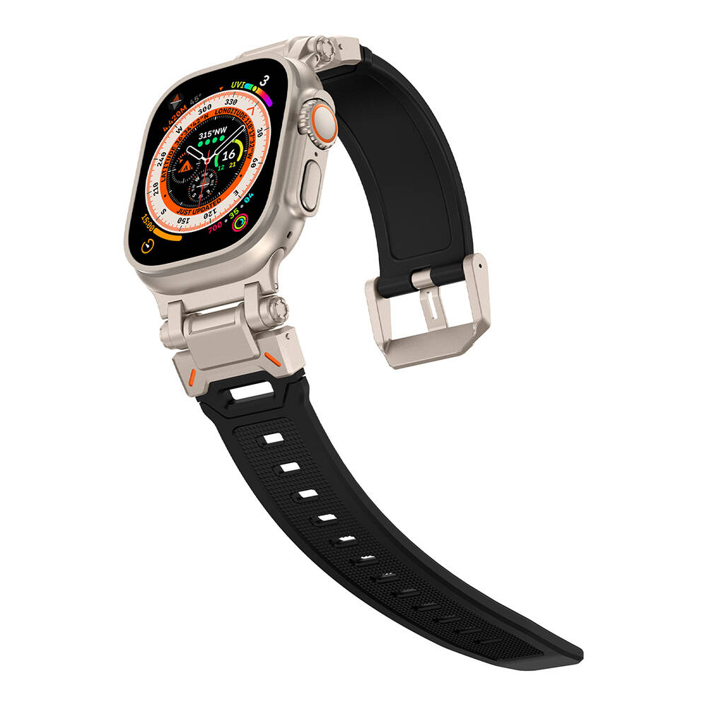 Apple Watch Ultra 49mm Uyumlu KRD-101 Titanyum Metal Başlıklı Silikon Kordon - 30