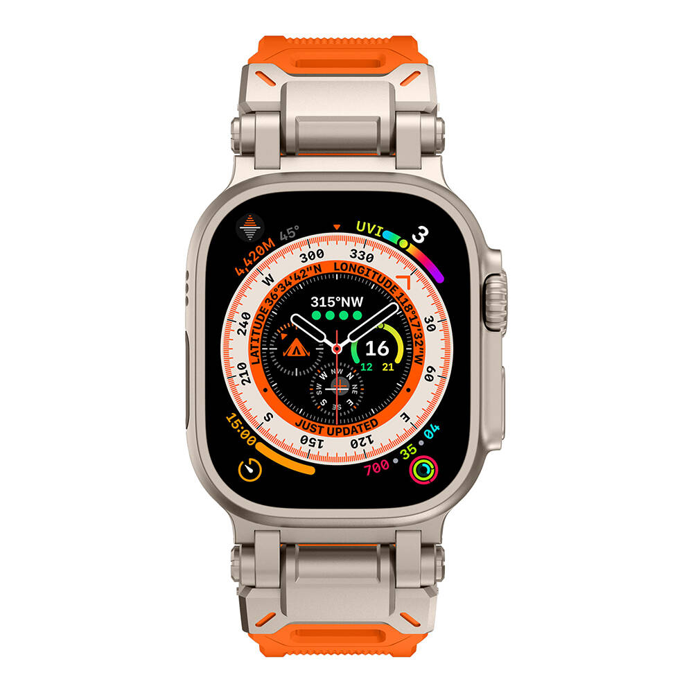 Apple Watch Ultra 49mm Uyumlu KRD-101 Titanyum Metal Başlıklı Silikon Kordon - 32