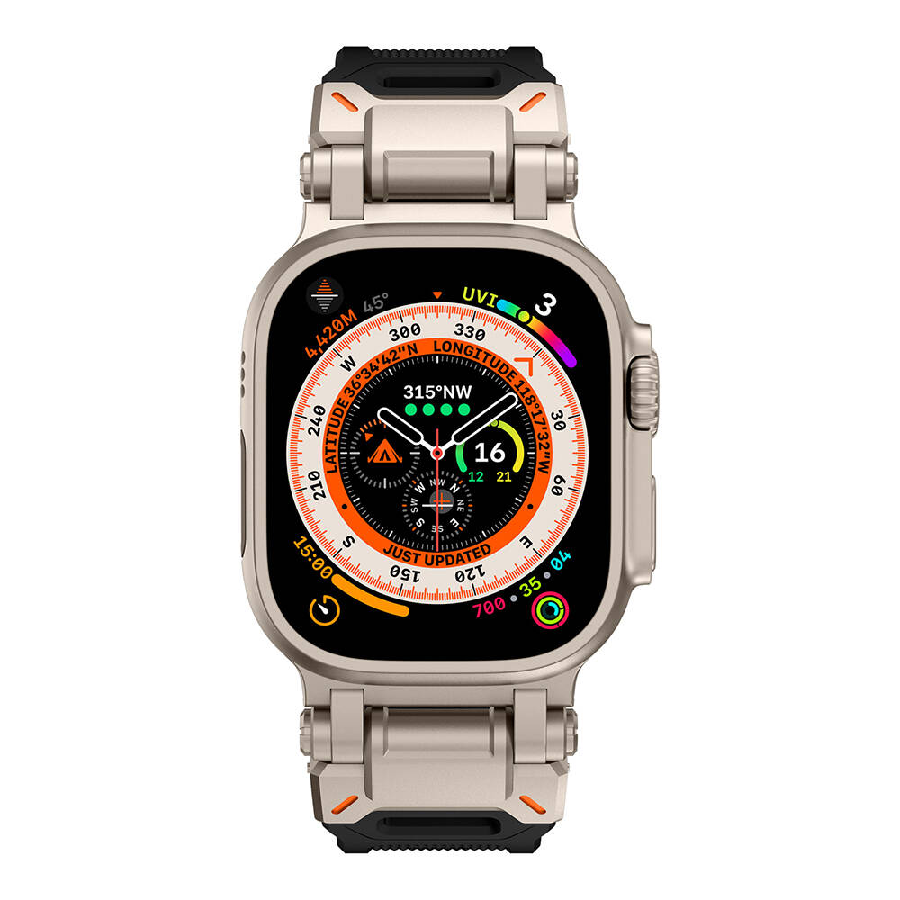 Apple Watch Ultra 49mm Uyumlu KRD-101 Titanyum Metal Başlıklı Silikon Kordon - 34