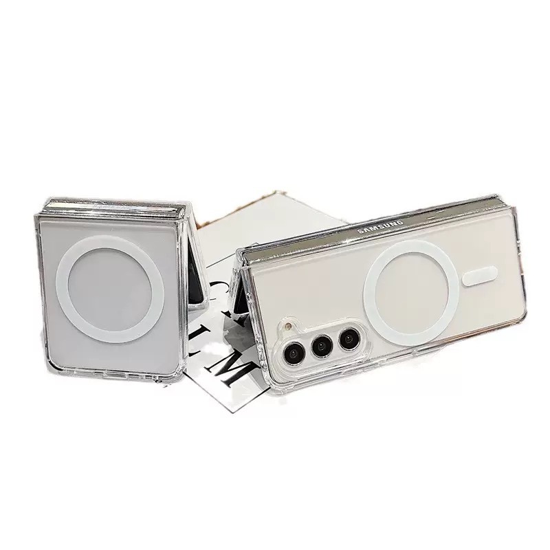 Samsung Galaxy Z Flip Uyumlu 7 Kılıf M-safe Şarj Özellikli Şeffaf Sert PC Zore Embos Kapak - 3