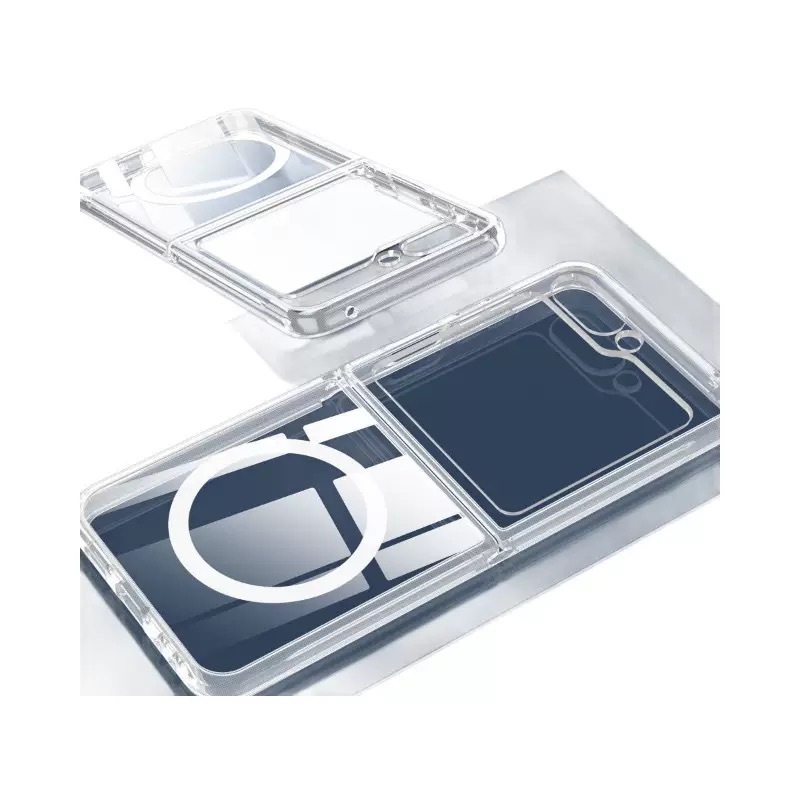 Samsung Galaxy Z Flip Uyumlu 7 Kılıf M-safe Şarj Özellikli Şeffaf Sert PC Zore Embos Kapak - 4