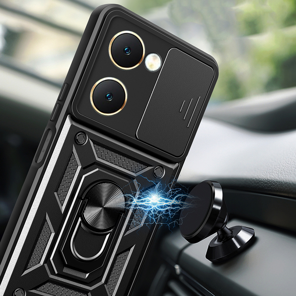 Vivo Y18 Kılıf Magnetik Standlı Kamera Korumalı Zore Sürgülü Vega Kapak - 4