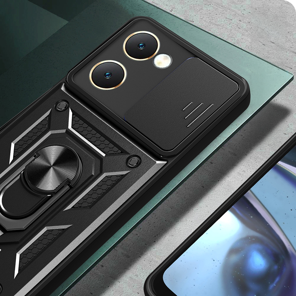 Vivo Y18 Kılıf Magnetik Standlı Kamera Korumalı Zore Sürgülü Vega Kapak - 5