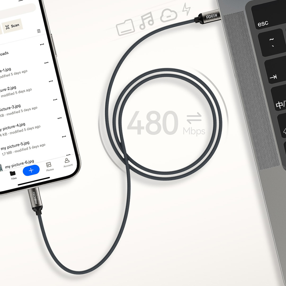 Recci RS35CC Type-C to Type-C PD 65W Örgü Tasarımlı Hızlı Şarj Özellikli Data ve Şarj Kablosu 1M - 4