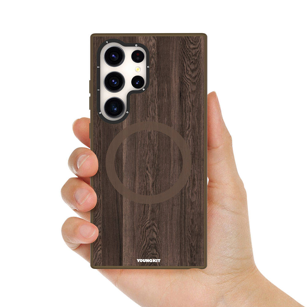 Samsung Galaxy S24 Ultra Uyumlu Kılıf Magsafe Şarj Özellikli Sararmaya Dayanıklı Youngkit Wood Forest Serisi Kapak - 3