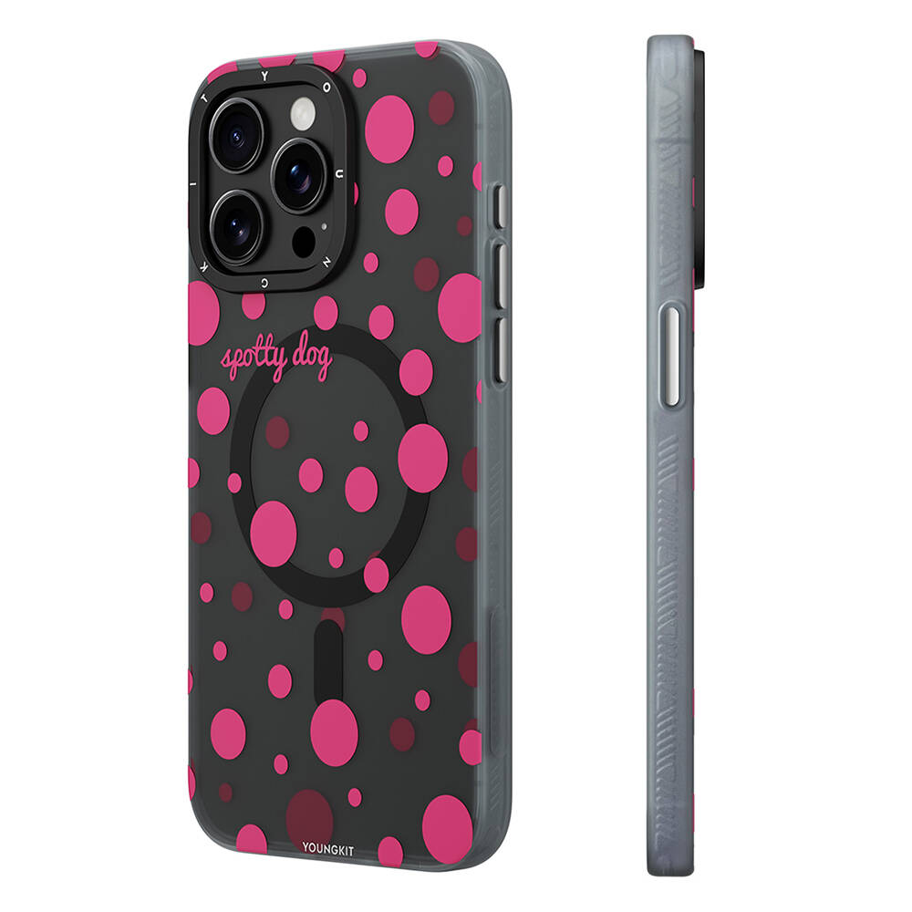 Apple iPhone 15 Pro Uyumlu Kılıf Magsafe Şarj Özellikli Polka Dot Desenli Youngkit Spots Serisi Kapak - 1