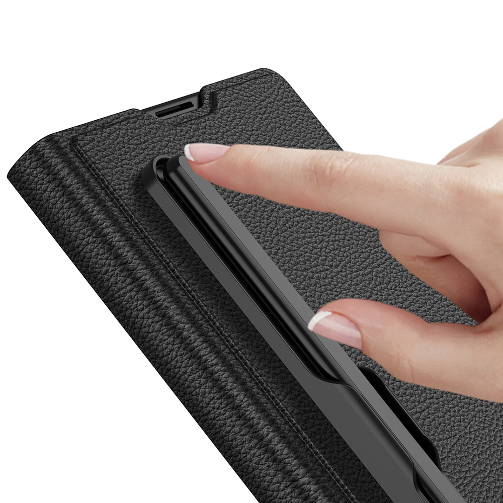 Galaxy Z Fold 7 Suni Deri Tasarımlı Kalem Bölmeli Zore Kıpta Kartlıklı Standlı Kapak - 3