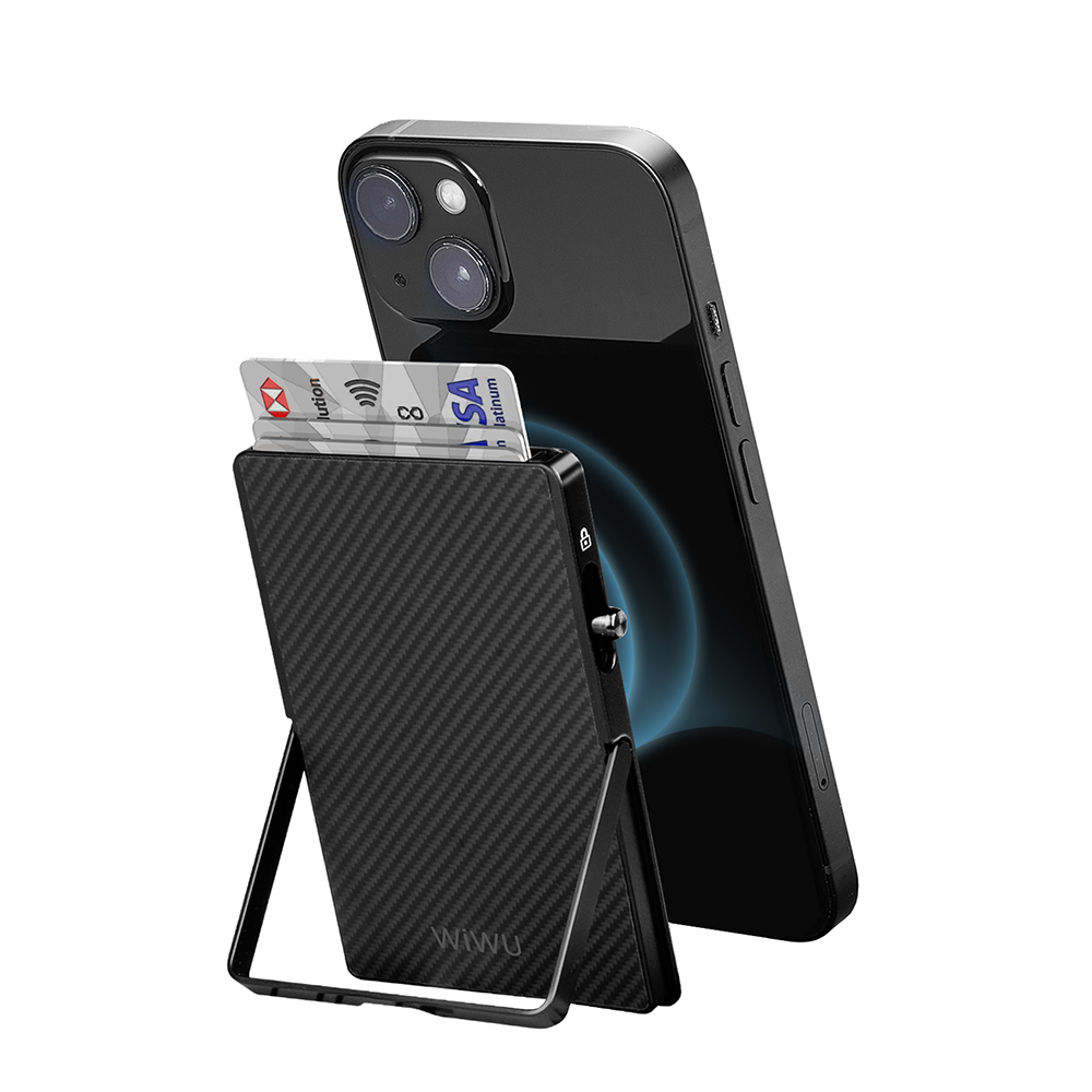Wiwu MW-007 Warriors Pop-Up Buton Tasarımlı Magnetik Aramid Fiber Metal Standlı Kartlık - 4