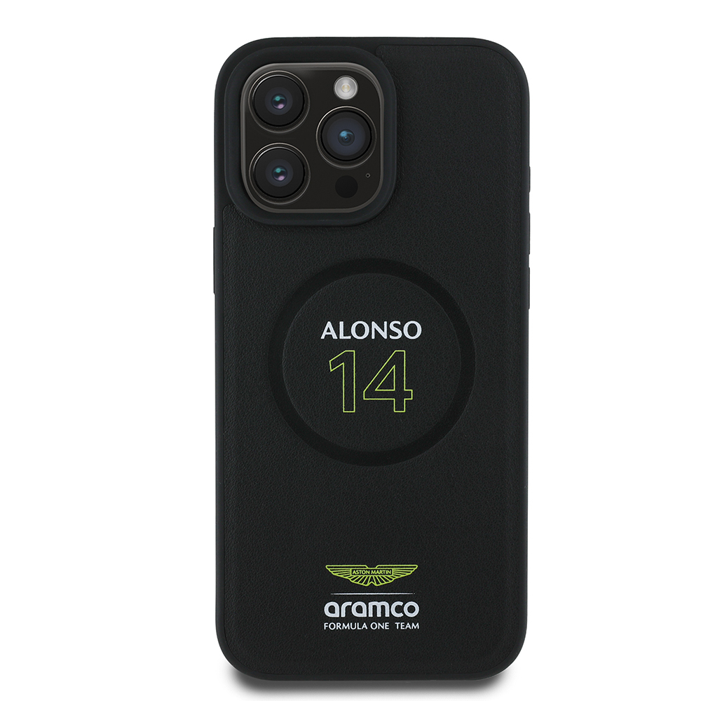 Apple iPhone 16 Pro Uyumlu Kılıf Aston Martin Orjinal Lisanslı M-safe Şarj Özellikli PU Deri Alonso 14 Baskılı Kapak - 2
