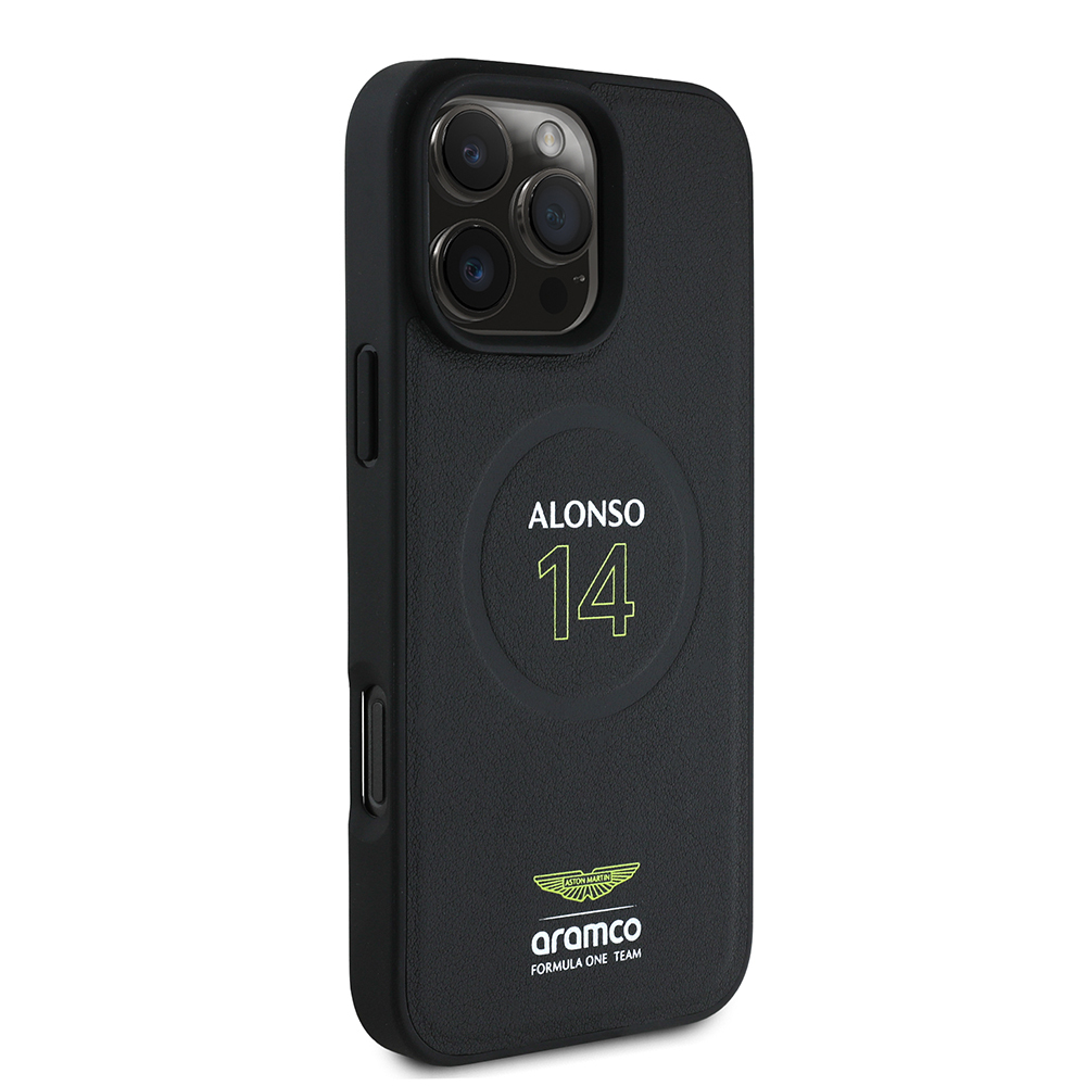 Apple iPhone 16 Pro Uyumlu Kılıf Aston Martin Orjinal Lisanslı M-safe Şarj Özellikli PU Deri Alonso 14 Baskılı Kapak - 3