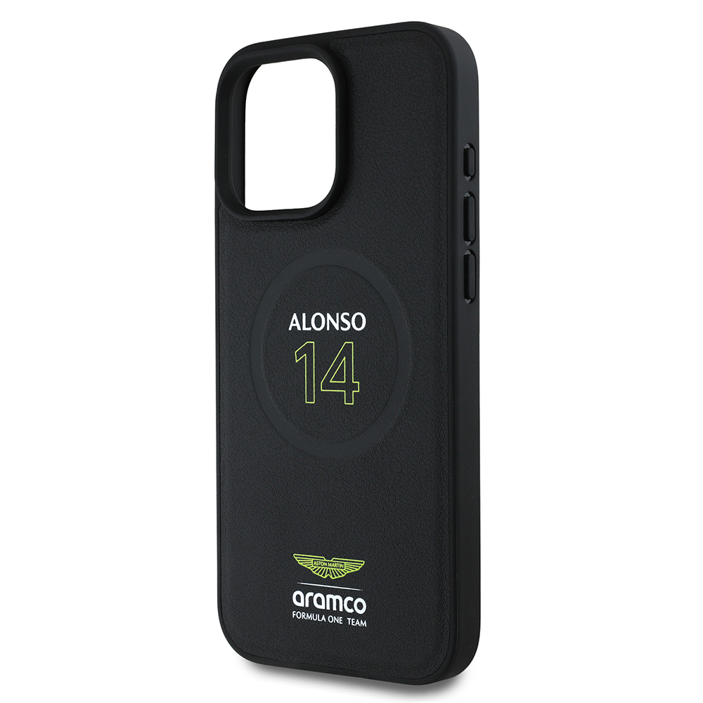 Apple iPhone 16 Pro Uyumlu Kılıf Aston Martin Orjinal Lisanslı M-safe Şarj Özellikli PU Deri Alonso 14 Baskılı Kapak - 5