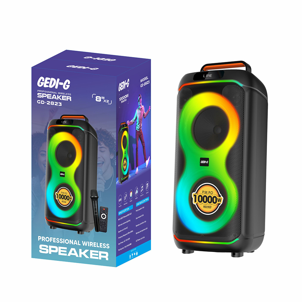 Zore GD-2823 Dijital LED Göstergeli FM Radyolu Mikrofonlu RGB TWS Çift 8 inç Stereo Bass Kablosuz Karaoke Hoparlör - 1