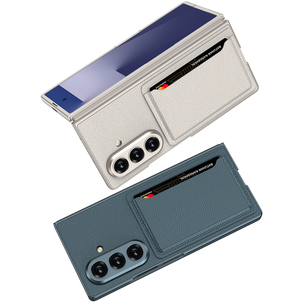 Galaxy Z Fold 7 Suni Deri Arka Yüzey Zore Kartlıklı Kıpta Silikon Kapak - 1