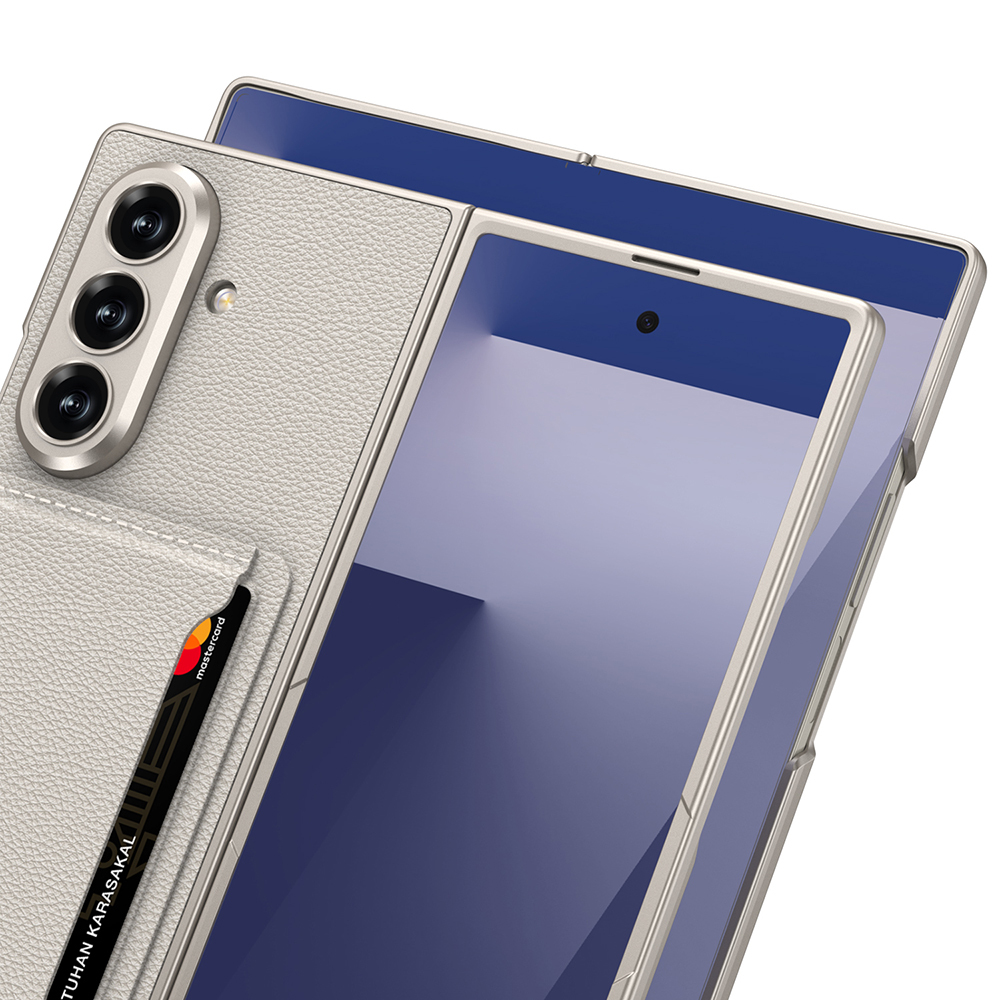 Galaxy Z Fold 7 Suni Deri Arka Yüzey Zore Kartlıklı Kıpta Silikon Kapak - 8