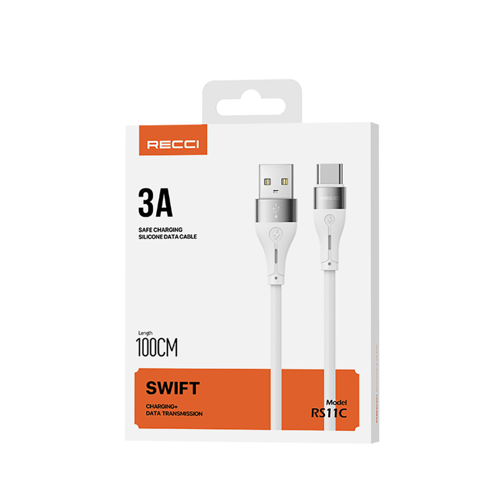 Recci RS11C Swift Serisi USB-A to Type-C 3A Hızlı Şarj Özellikli Data ve Şarj Kablosu 1M - 7