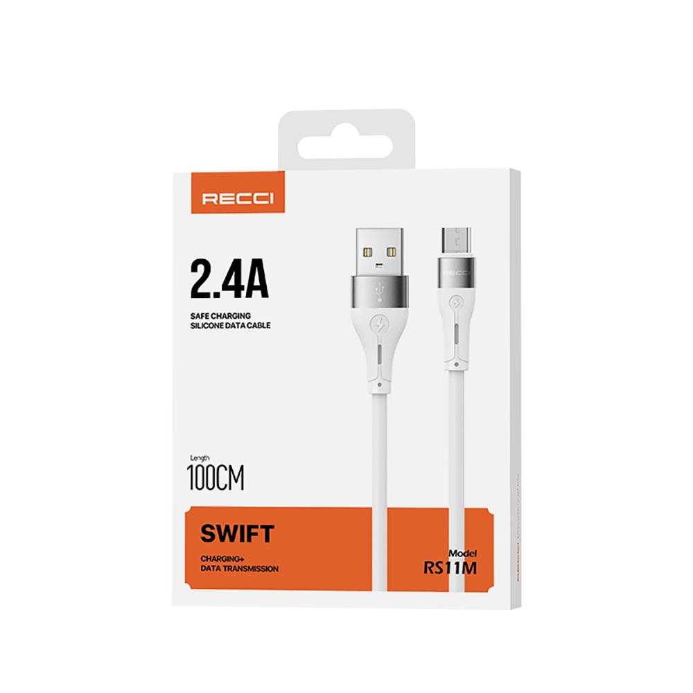 Recci RS11M Swift Serisi USB-A to Micro 2.4A Hızlı Şarj Özellikli Data ve Şarj Kablosu 1M - 5
