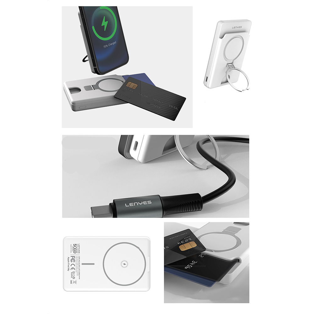 Lenyes PW0006D PD 20W Hızlı Şarj Özellikli Kartlıklı Standlı Wireless Powerbank 15W 5000mAh - 2