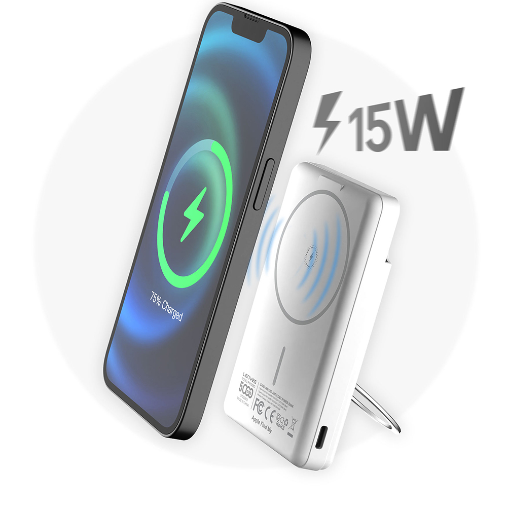 Lenyes PW0006D PD 20W Hızlı Şarj Özellikli Kartlıklı Standlı Wireless Powerbank 15W 5000mAh - 4