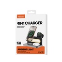 Recci RCW-49 Ambiyans Işıklı Telefon&Akıllı Saat&Kulaklık 15W 4in1 Kablosuz Şarj Standı - 11