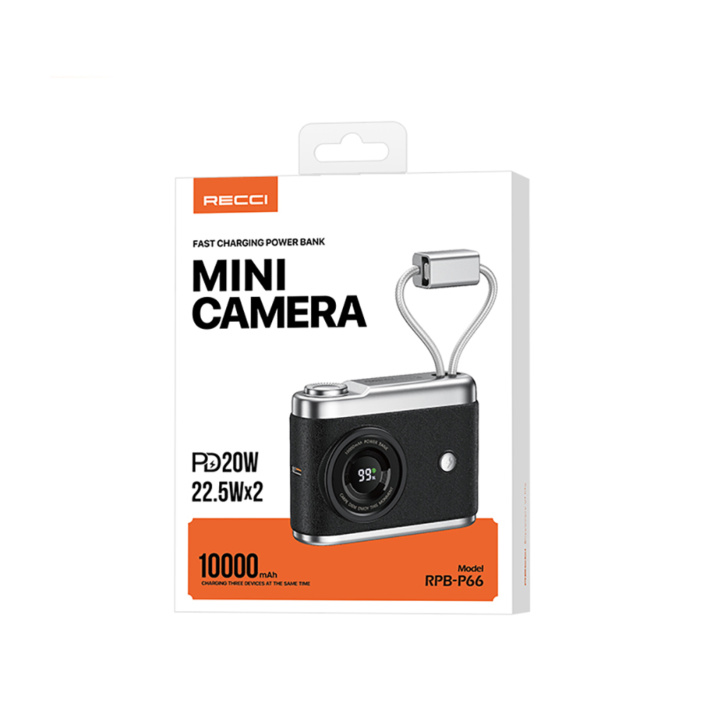 Recci RPB-P66 PD 20W Hızlı Şarj Özellikli Type-C & lightning Kablolu Powerbank 22.5W 10.000mAh - 5
