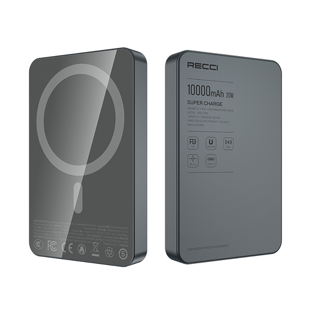 Recci RPB-W36 Ultra İnce PD 20W Hızlı Şarj Özellikli Wireless Powerbank 15W 10000mAh - 3