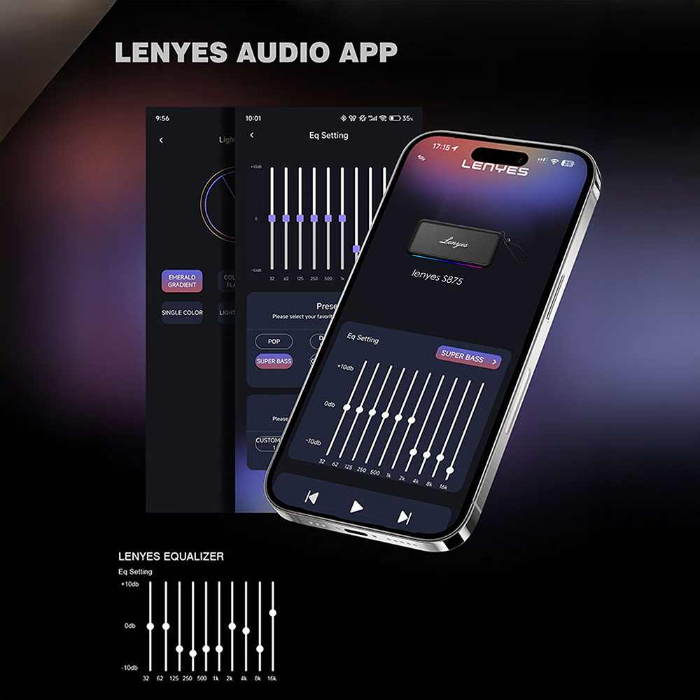 Lenyes S875 Elegance Serisi RGB Işıklı Taşınabilir Su Geçirmez TWS Bluetooth Hoparlör v5.3 40W - 7