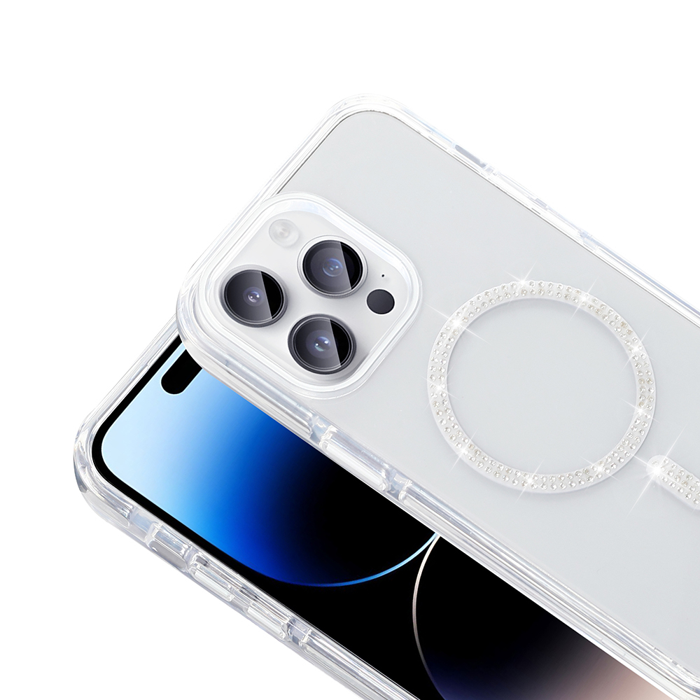 Apple iPhone 14 Pro Max Uyumlu Kılıf Taşlı Tasarım M-safe Şarj Özellikli Zore Koment Silikon Kapak - 1