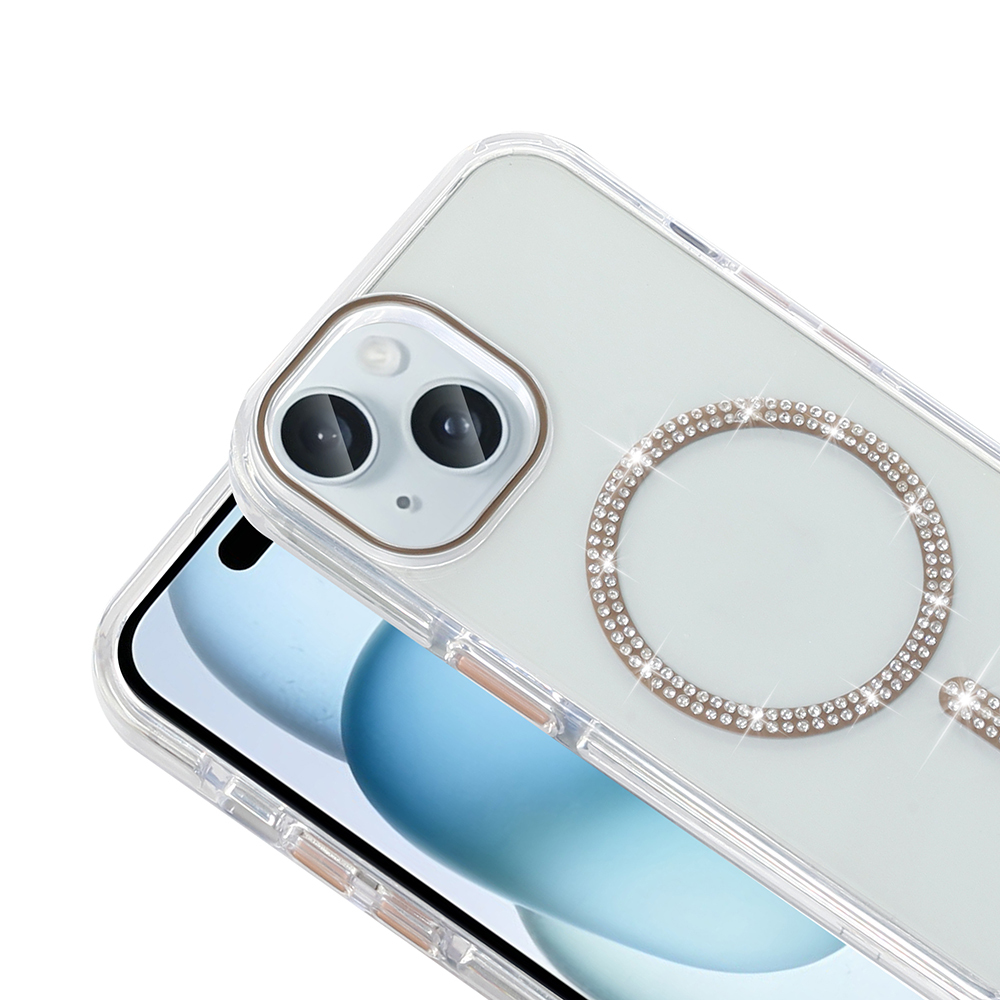 Apple iPhone 15 Uyumlu Kılıf Taşlı Tasarım M-safe Şarj Özellikli Zore Koment Silikon Kapak - 1