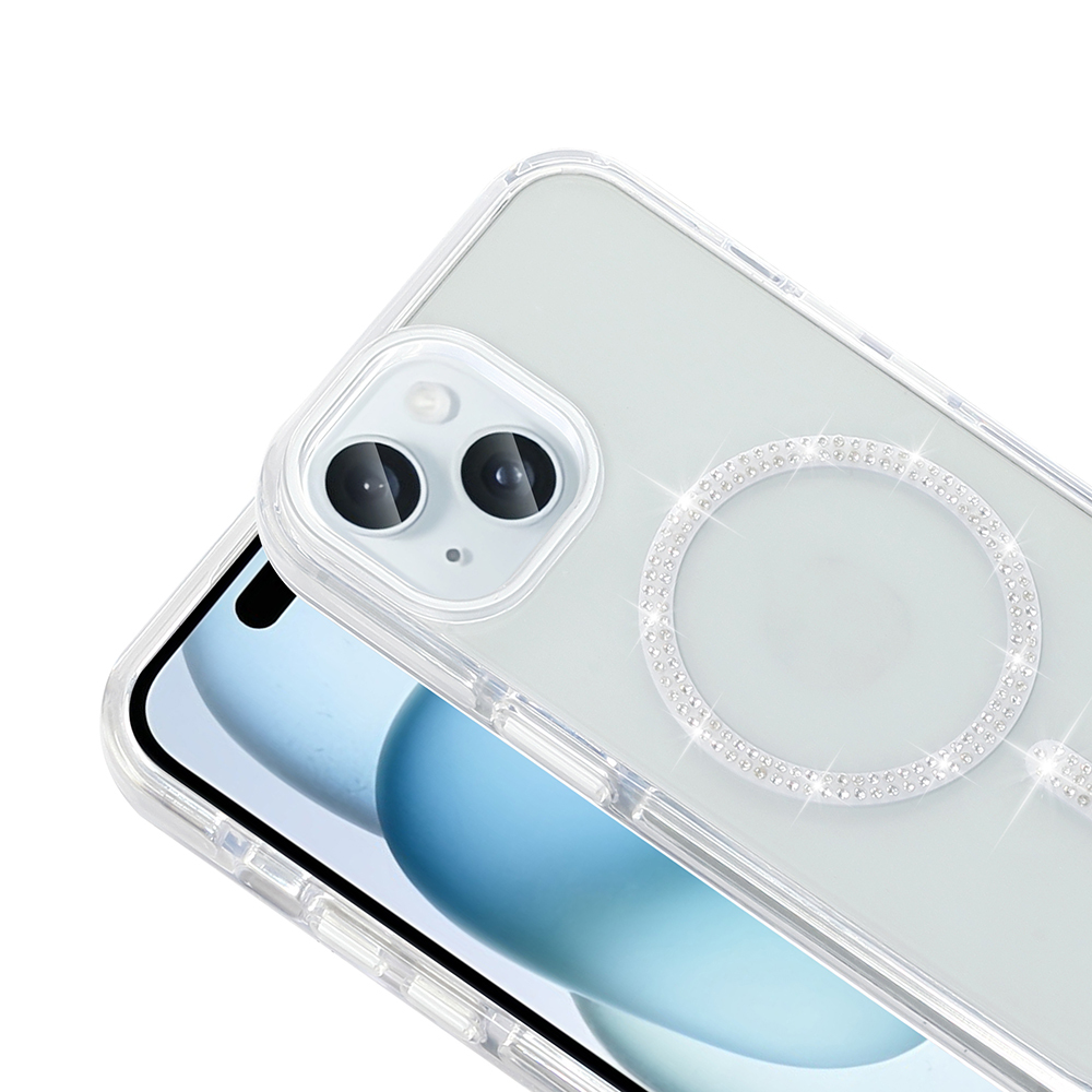 Apple iPhone 15 Uyumlu Kılıf Taşlı Tasarım M-safe Şarj Özellikli Zore Koment Silikon Kapak - 3