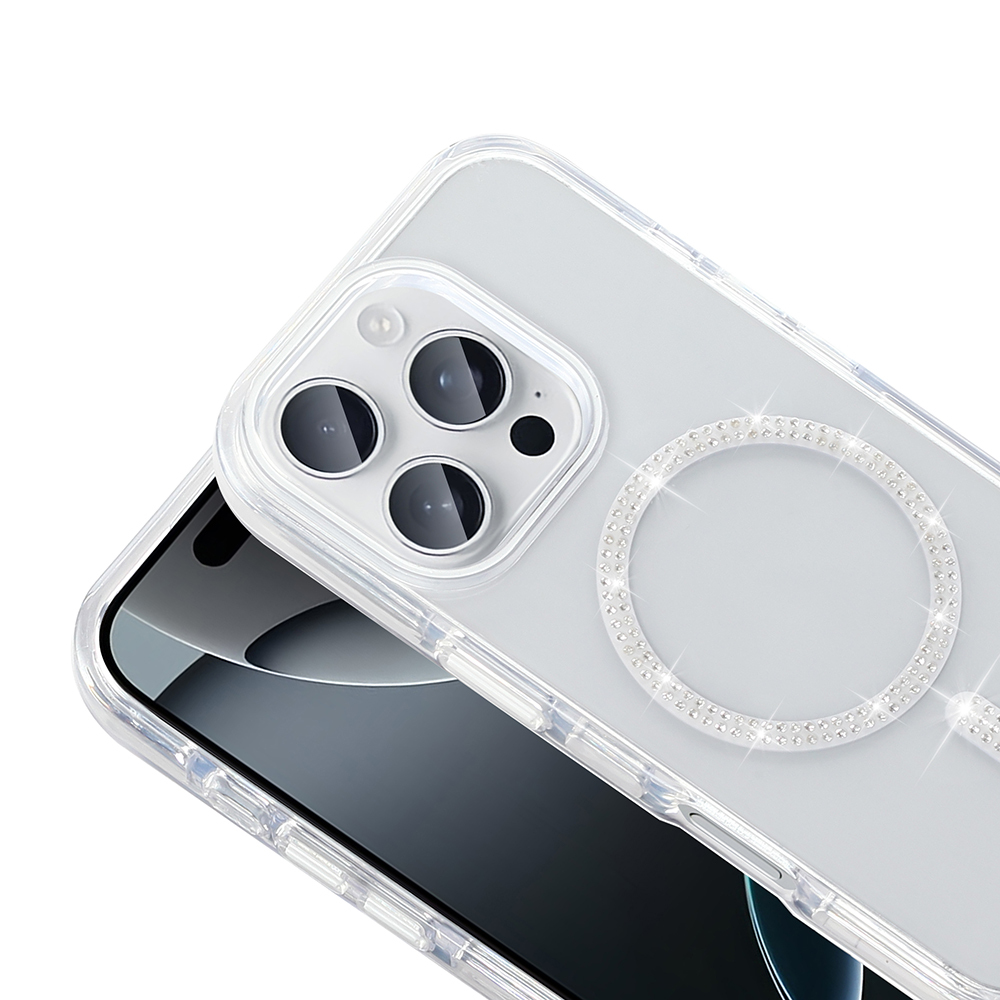 Apple iPhone 15 Pro Max Uyumlu Kılıf Taşlı Tasarım M-safe Şarj Özellikli Zore Koment Silikon Kapak - 1