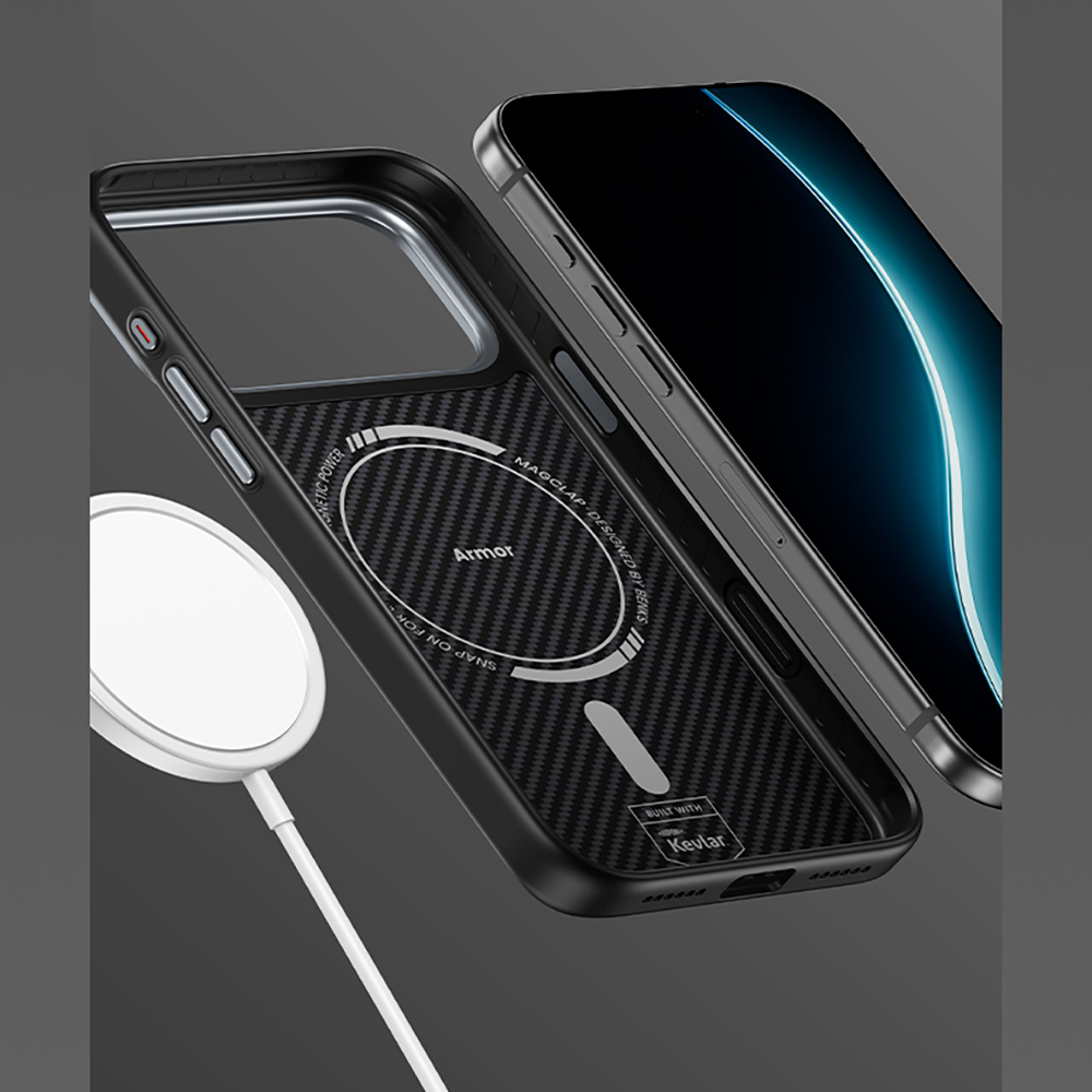 Apple iPhone 17 Kılıf Karbon Fiber M-safe Şarj Özellikli Benks Hybrid ArmorPro 600D Kevlar Kapak - 3