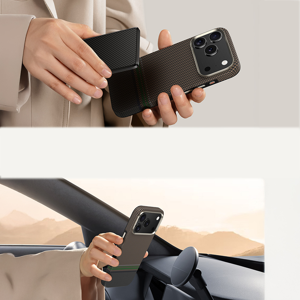 Apple iPhone 17 Pro Kılıf M-safe Şarj Özellikli Karbon Fiber Tasarımlı Benks Prestige ArmorPro Kevlar Kapak - 9